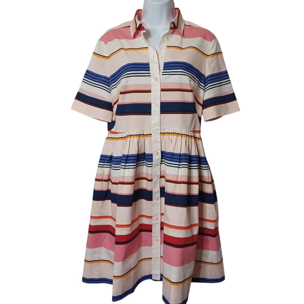 Kate Spade Multi-Color Stripe Button Down Short Sleeve Dress. Size 8